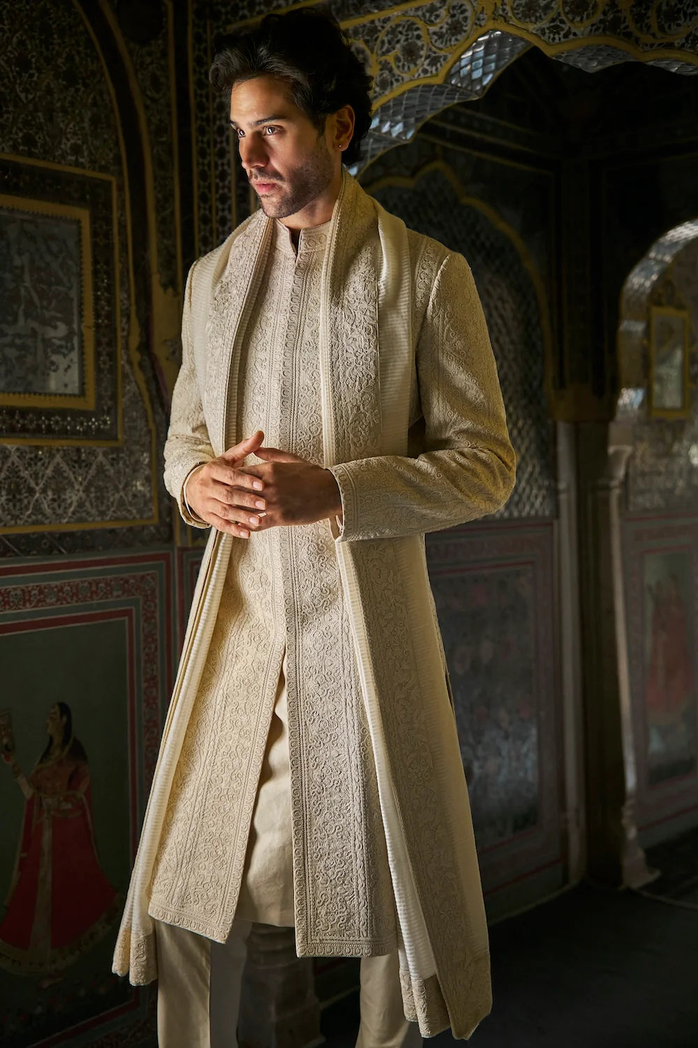 Seema Gujral - Champagne Thread Work Sherwani Set