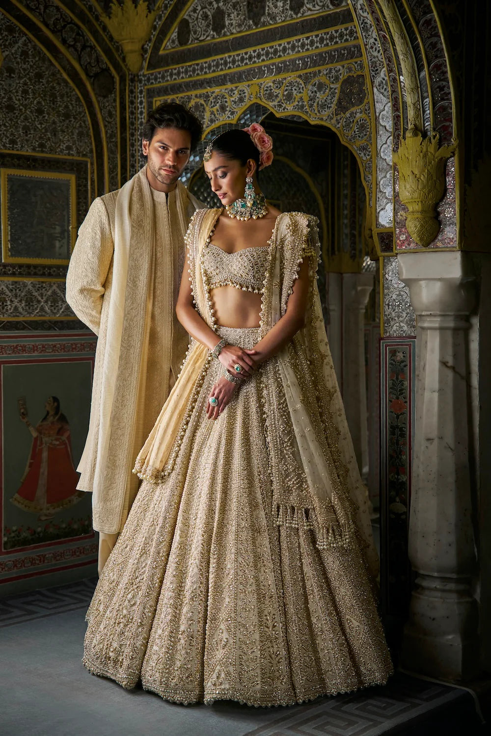 Seema Gujral - Champagne Thread Work Sherwani Set