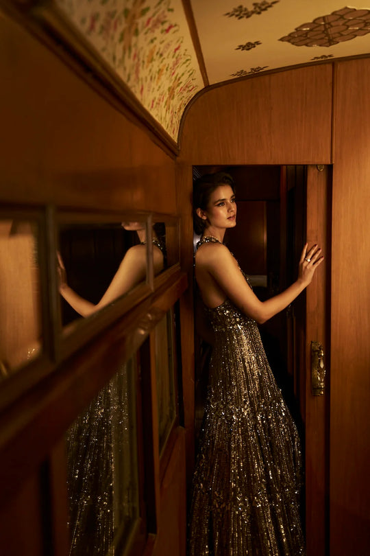 Seema Gujral - Gun Metal Sequin Gown