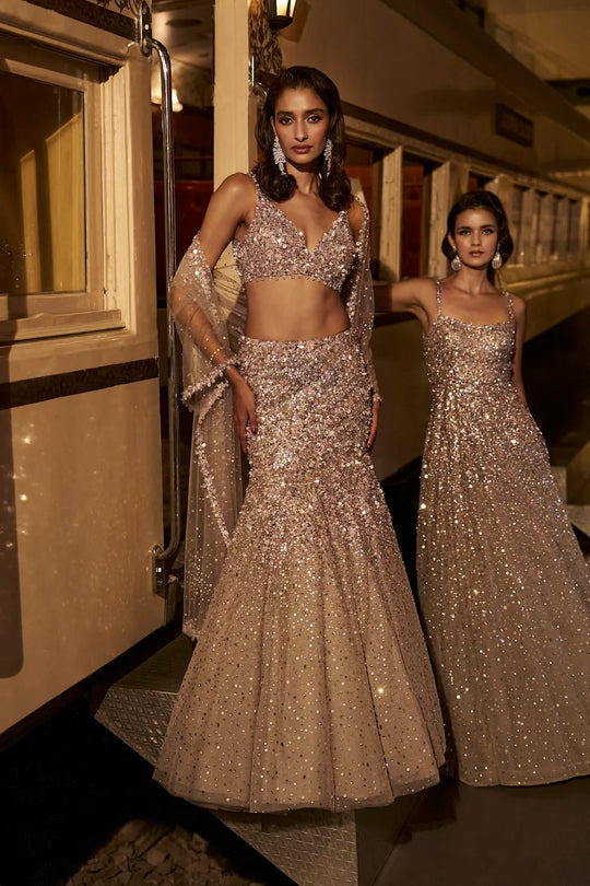 Seema Gujral - Nude Crystal Skirt Set