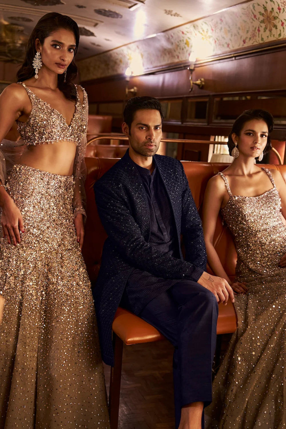 Seema Gujral - Navy Thread Work Open Sherwani set