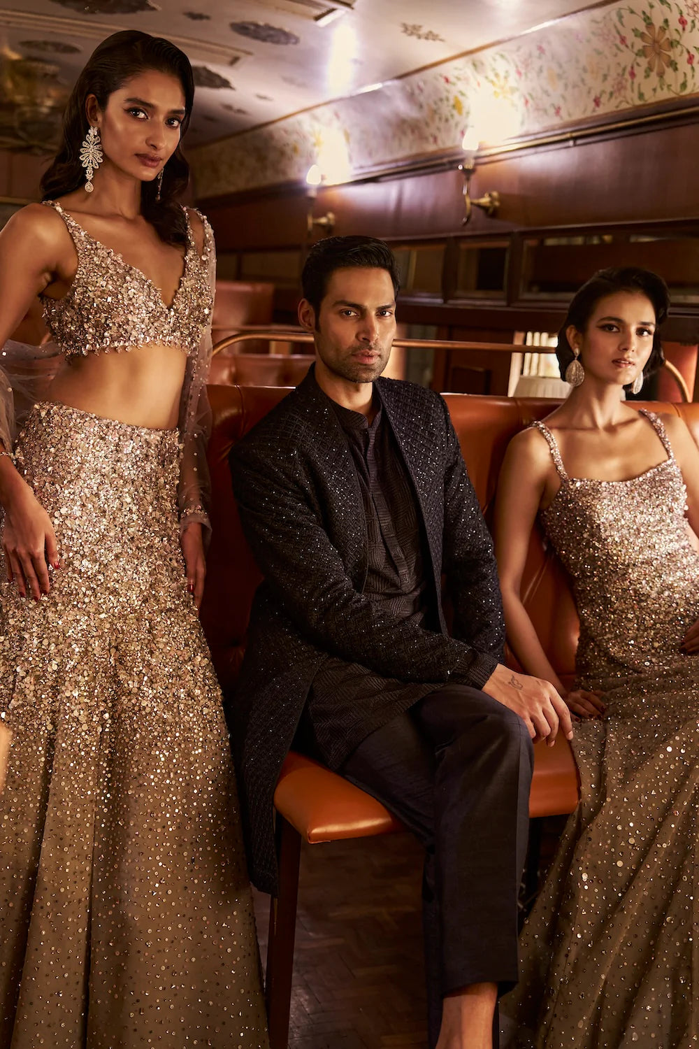 Seema Gujral - Nude Crystal Skirt Set