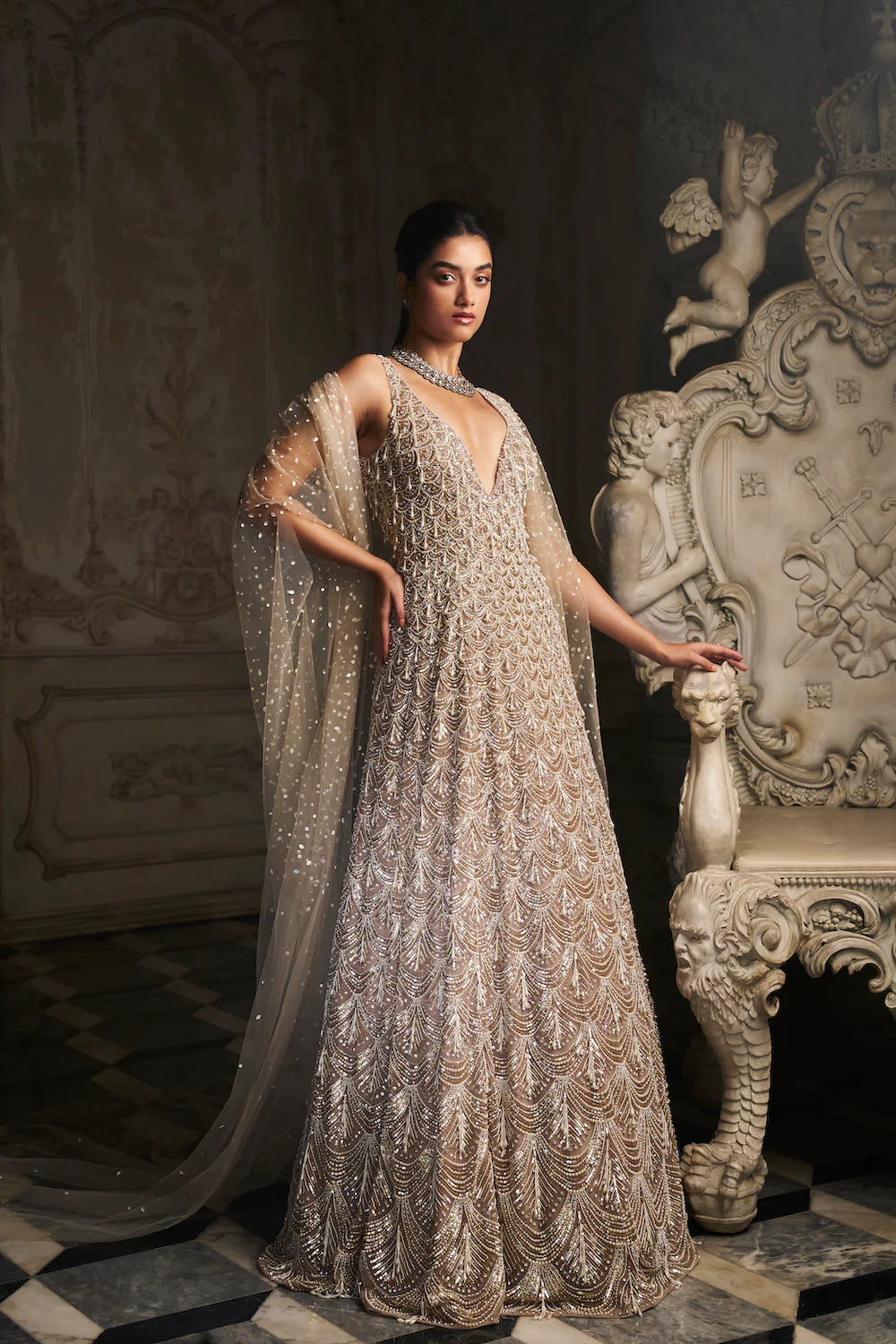 Seema Gujral - Nude Scalloped Gown