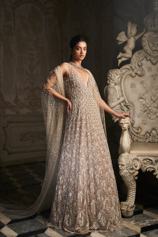 Seema Gujral - Nude Scalloped Gown