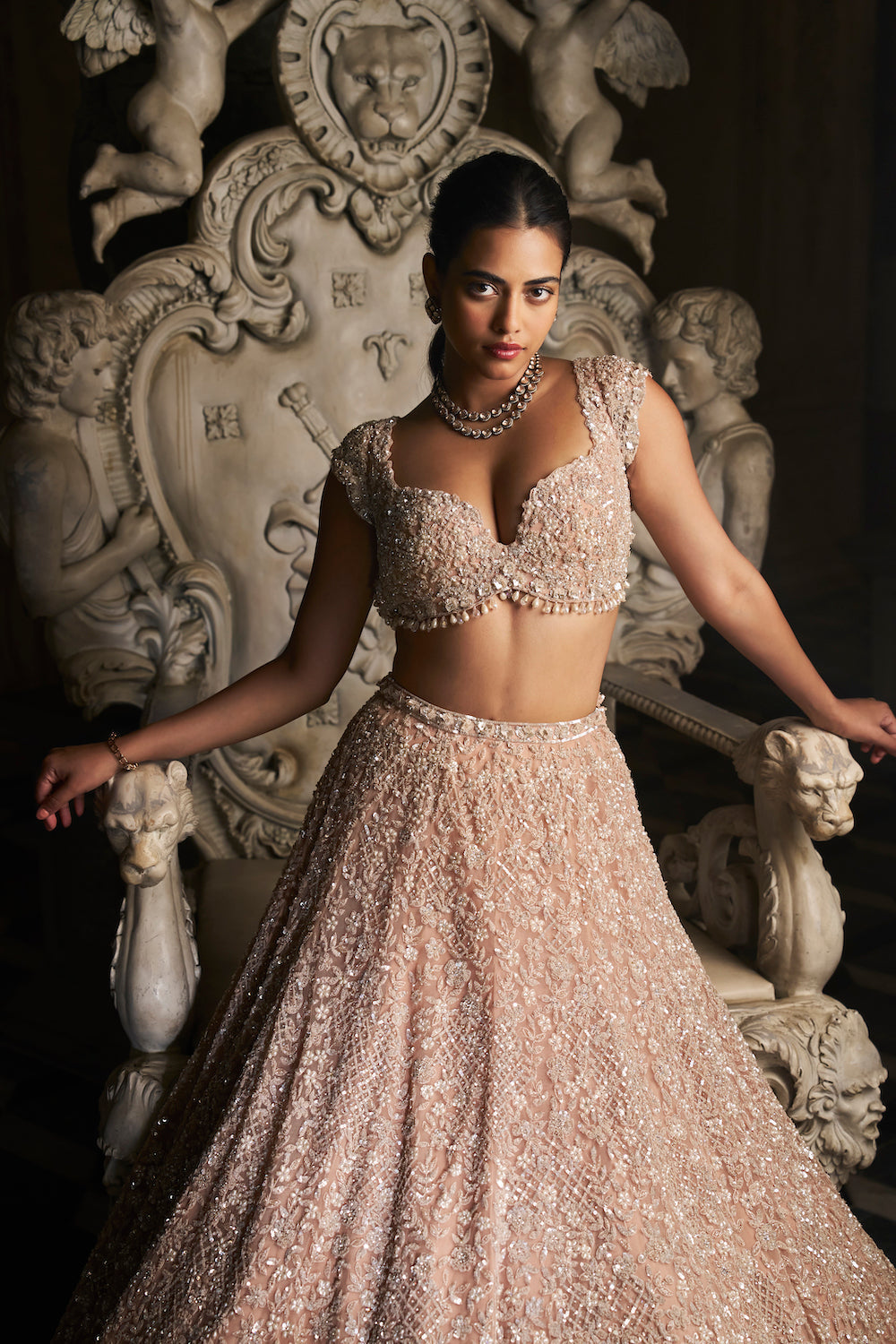 Seema Gujral - Champagne Sequin Lehenga Set