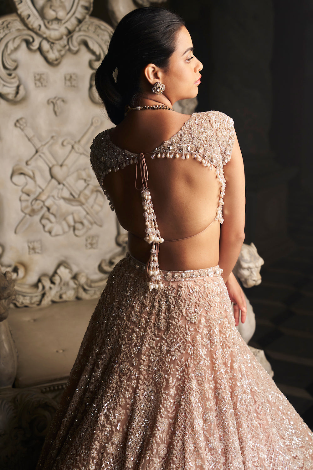 Seema Gujral - Champagne Sequin Lehenga Set