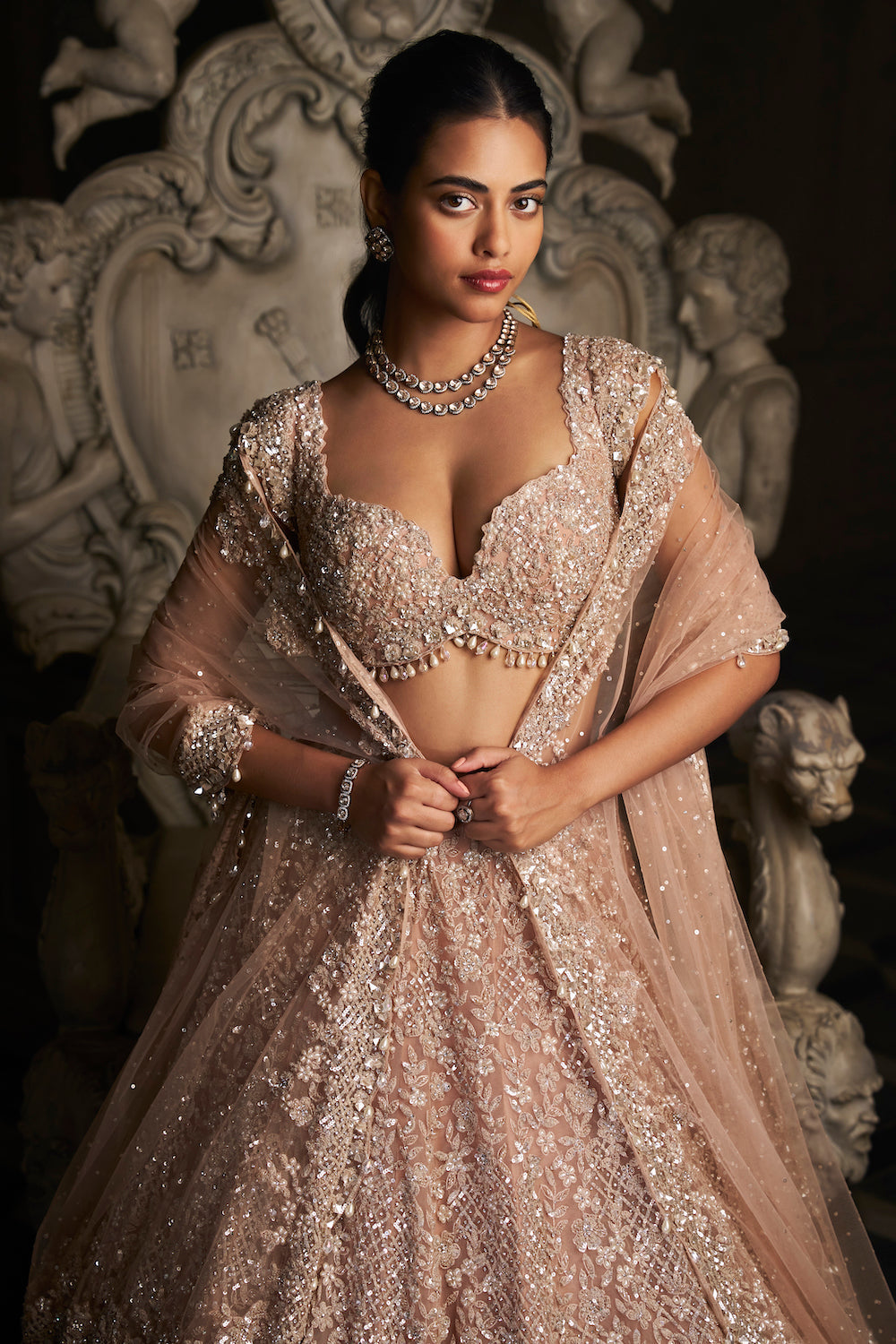 Seema Gujral - Champagne Sequin Lehenga Set