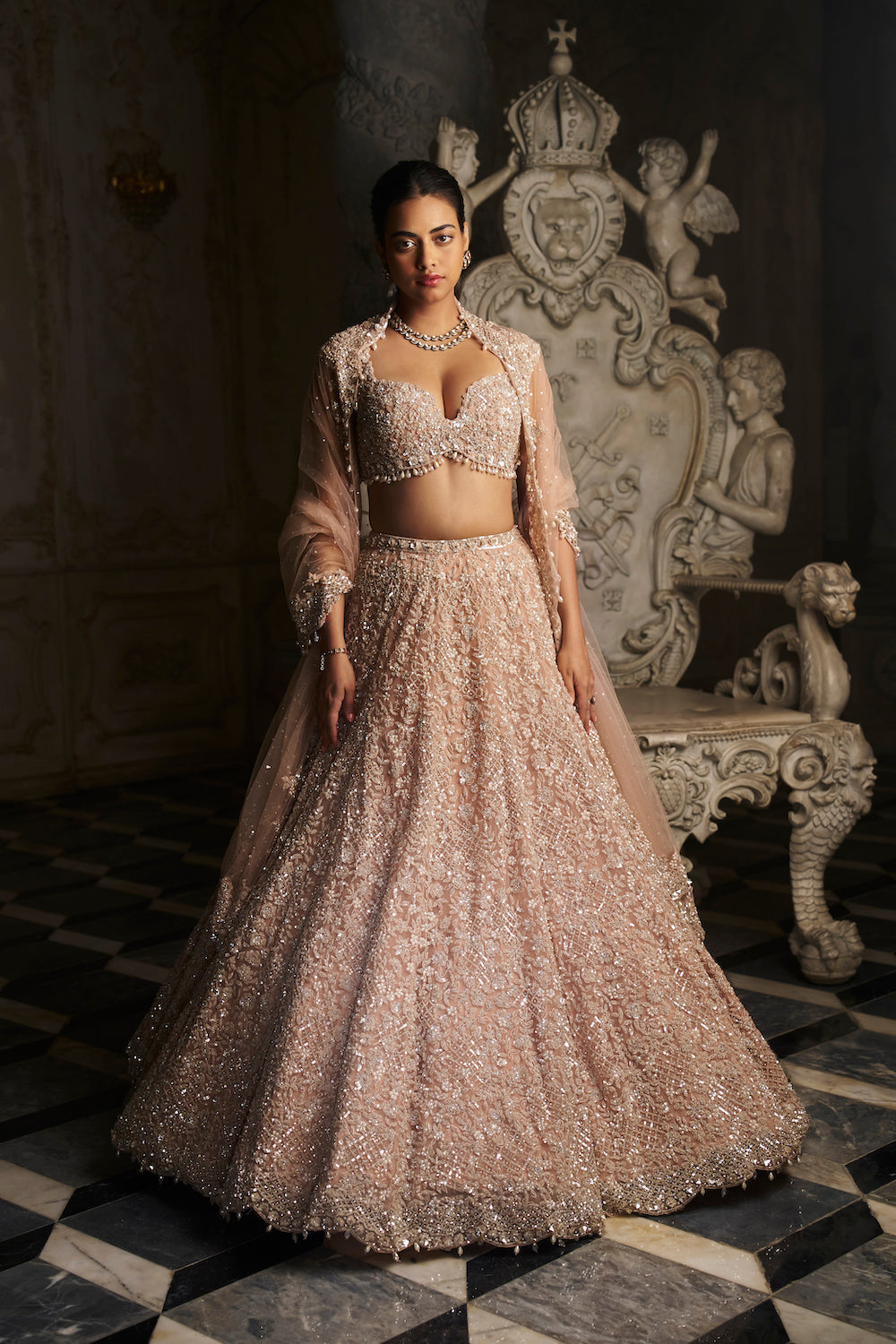 Seema Gujral - Champagne Sequin Lehenga Set