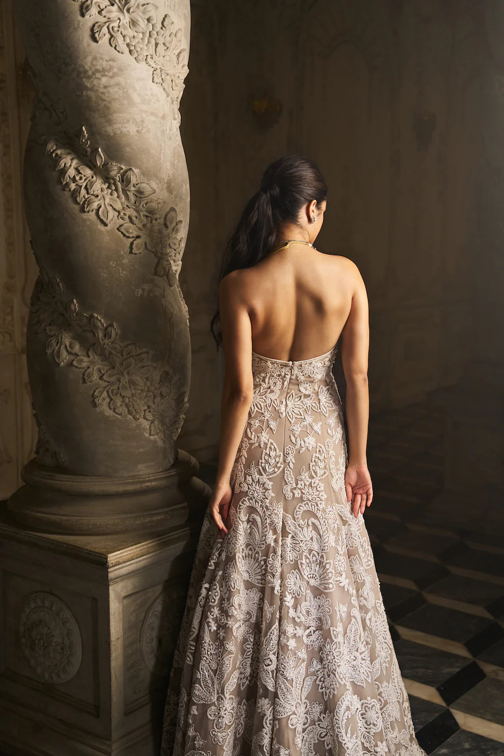 Seema Gujral - Off-Shoulder Nude Gown