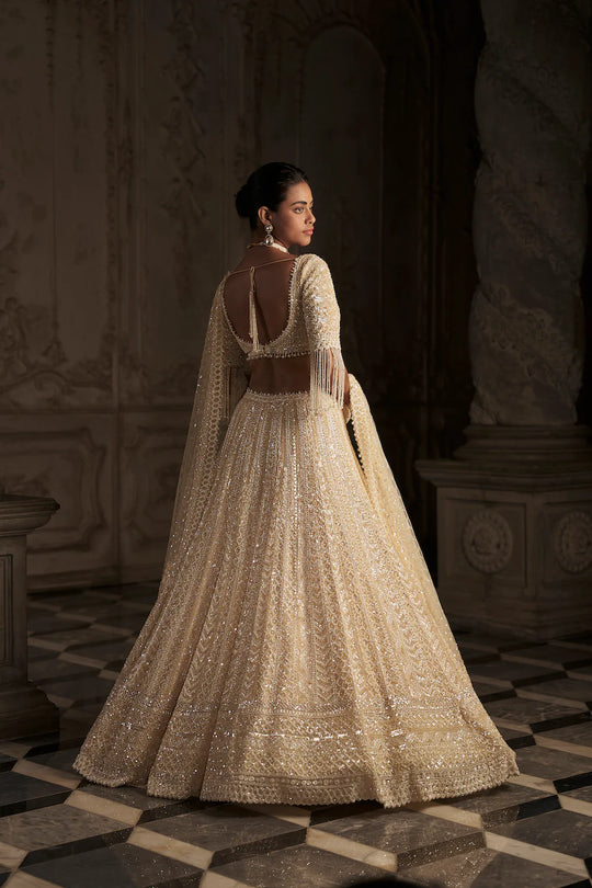 Seema Gujral - Cream Pearl Lehenga Set