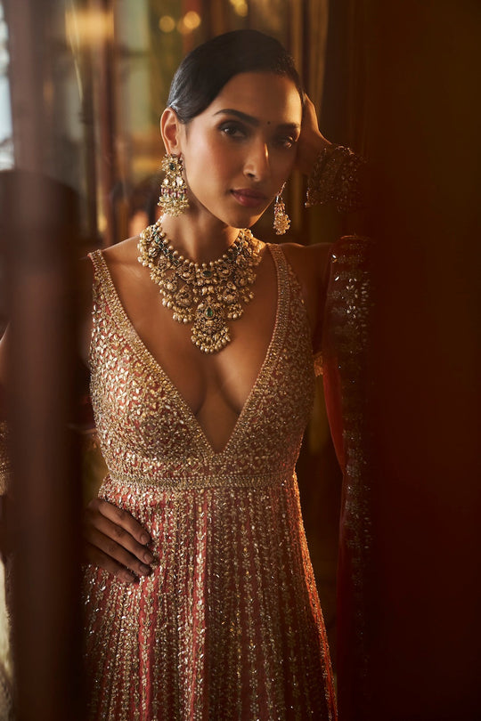 Seema Gujral - Burnt Orange Gota Patti Sharara Set