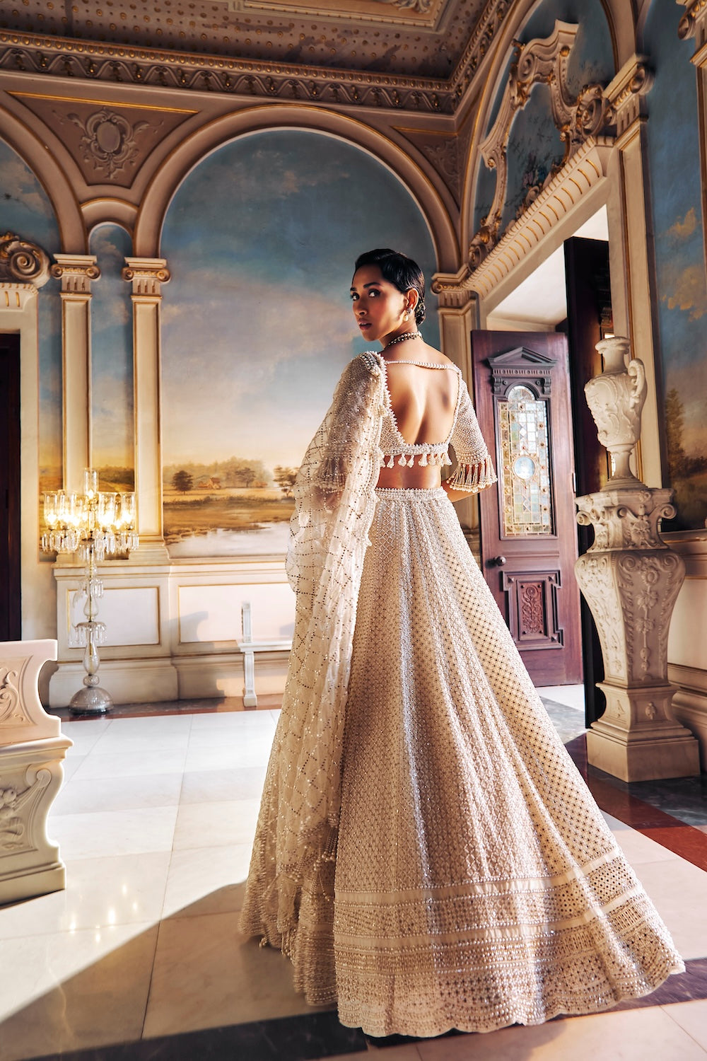 Seema Gujral - Ivory Pearl Lehenga Set