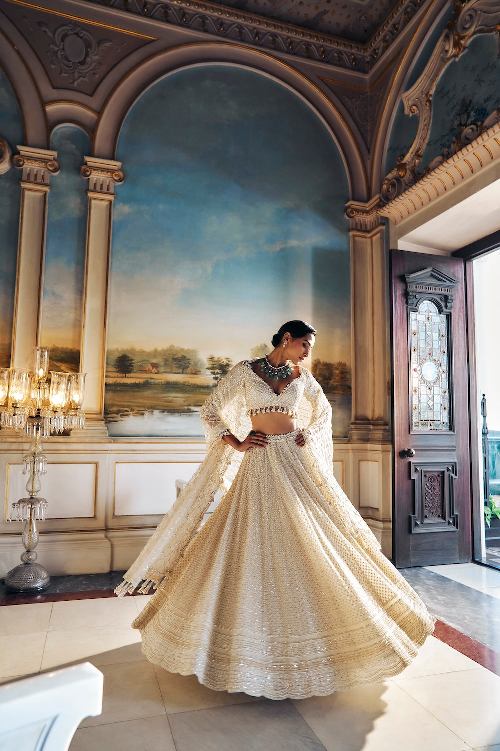 Seema Gujral - Ivory Pearl Lehenga Set
