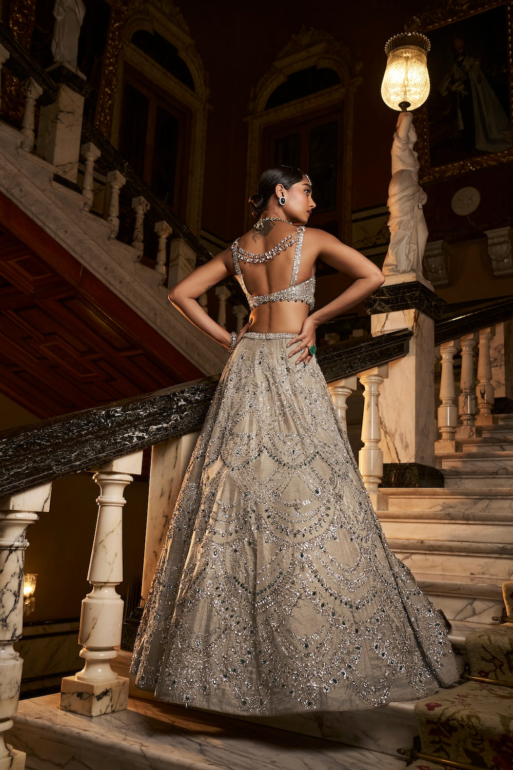Seema Gujral - Champagne Chandelier Lehenga Set
