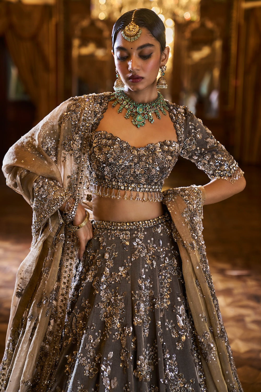 Seema Gujral - Antique Brown Lehenga Set