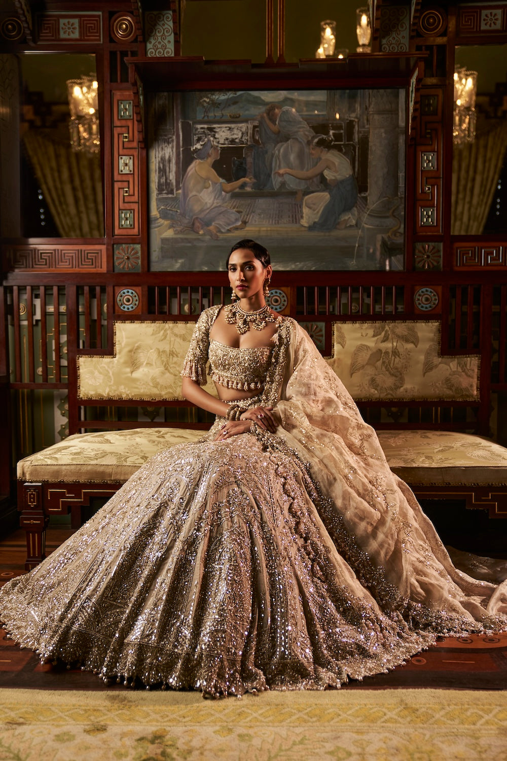 Seema Gujral - Gold Silver Tissue Lehenga Set