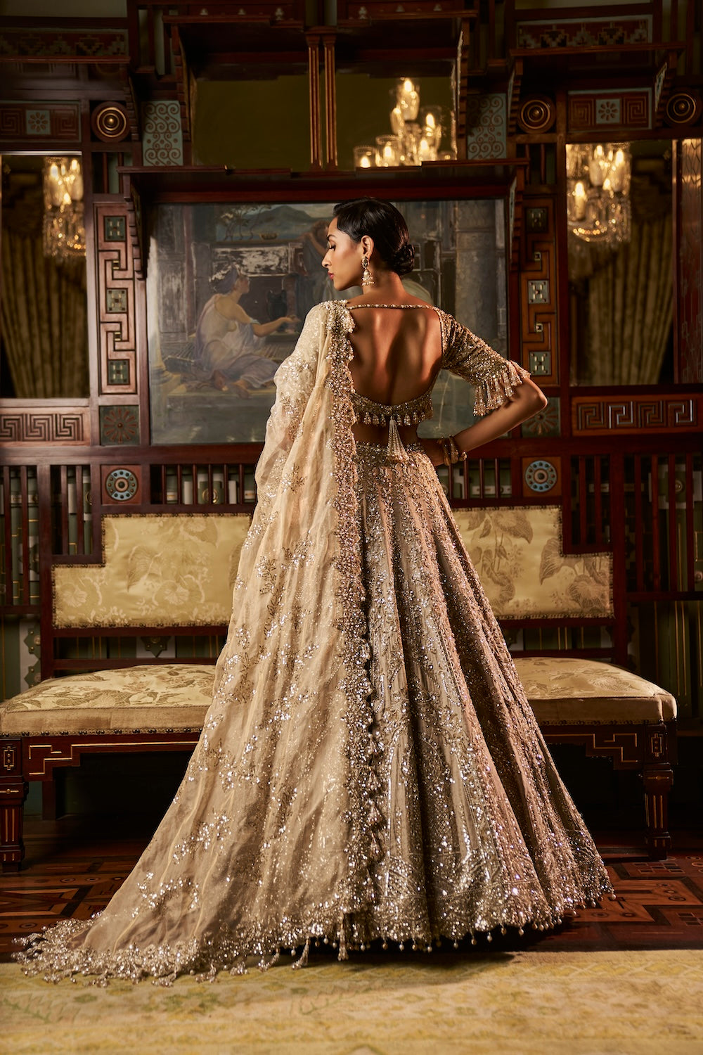 Seema Gujral - Gold Silver Tissue Lehenga Set