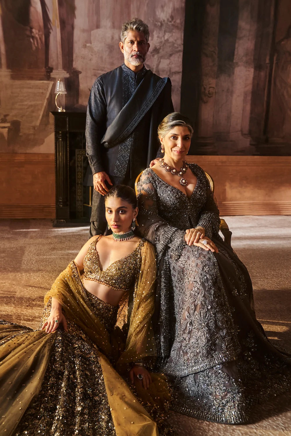 Seema Gujral - Antique Gold Fit & Flare Skirt Set