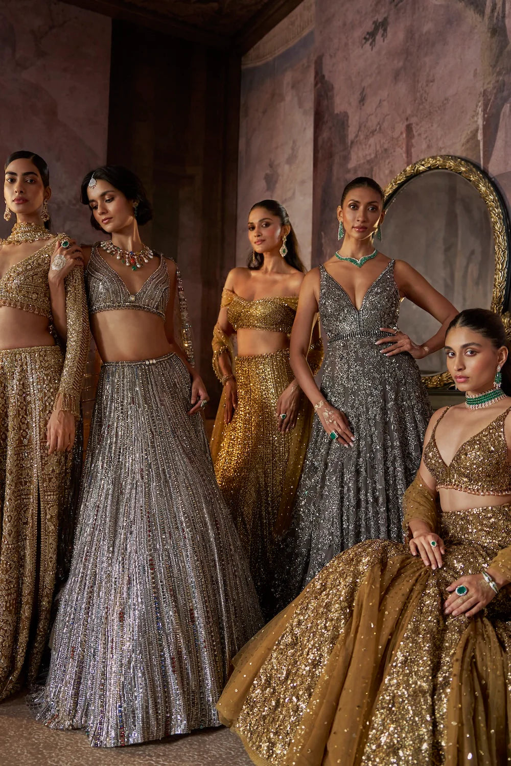 Seema Gujral - Antique Gold Fit & Flare Skirt Set