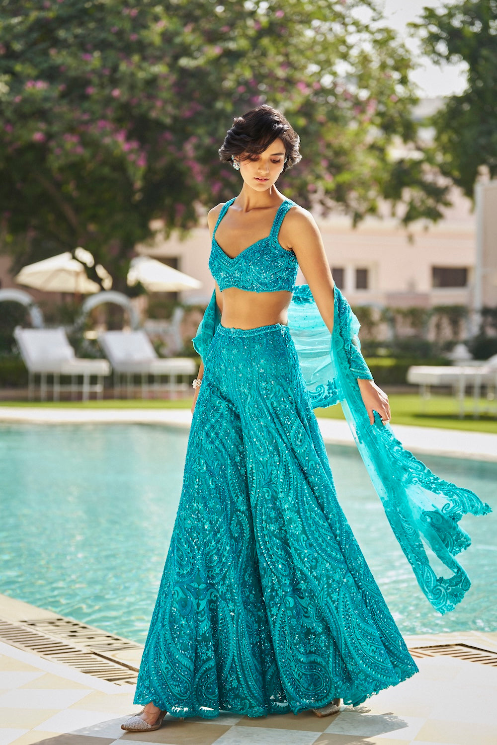 Seema Gujral - Turquoise Paisley Sharara Set