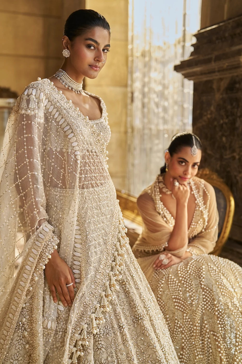 Seema Gujral - Nude Pearl Lehenga Set