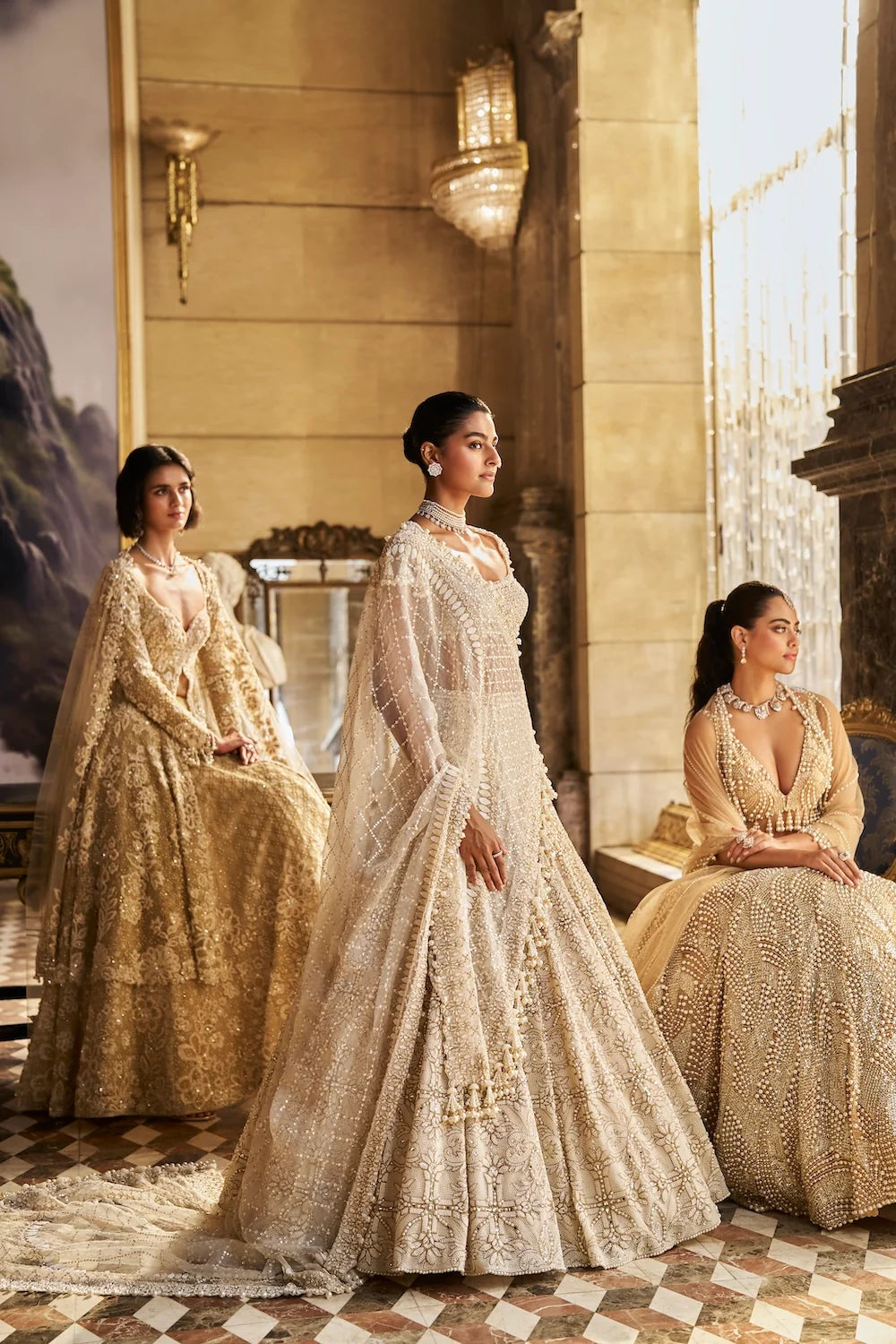 Seema Gujral - Nude Pearl Lehenga Set
