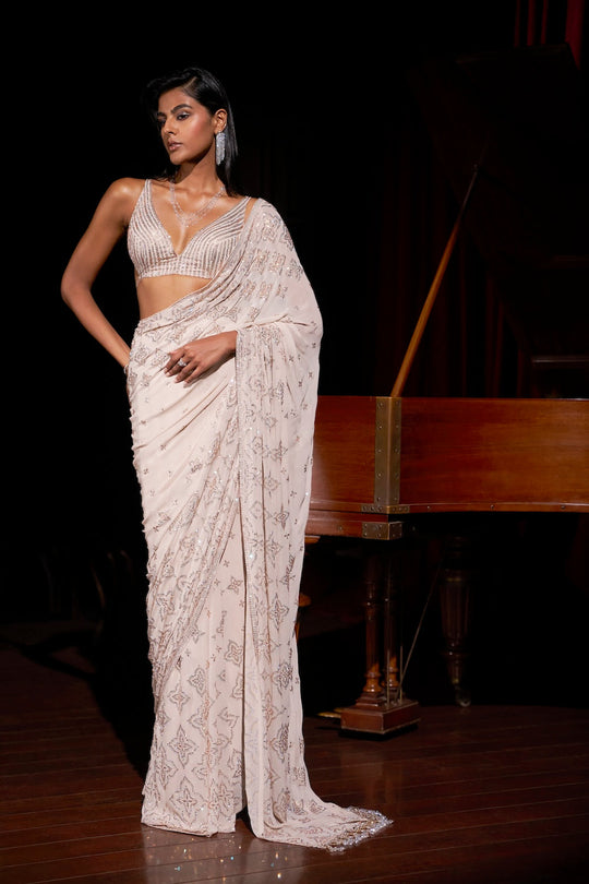 Seema Gujral - Nude Crystal Georgette Saree