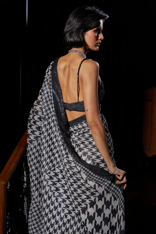Seema Gujral - Hounds-Tooth Sequin Georgette Saree