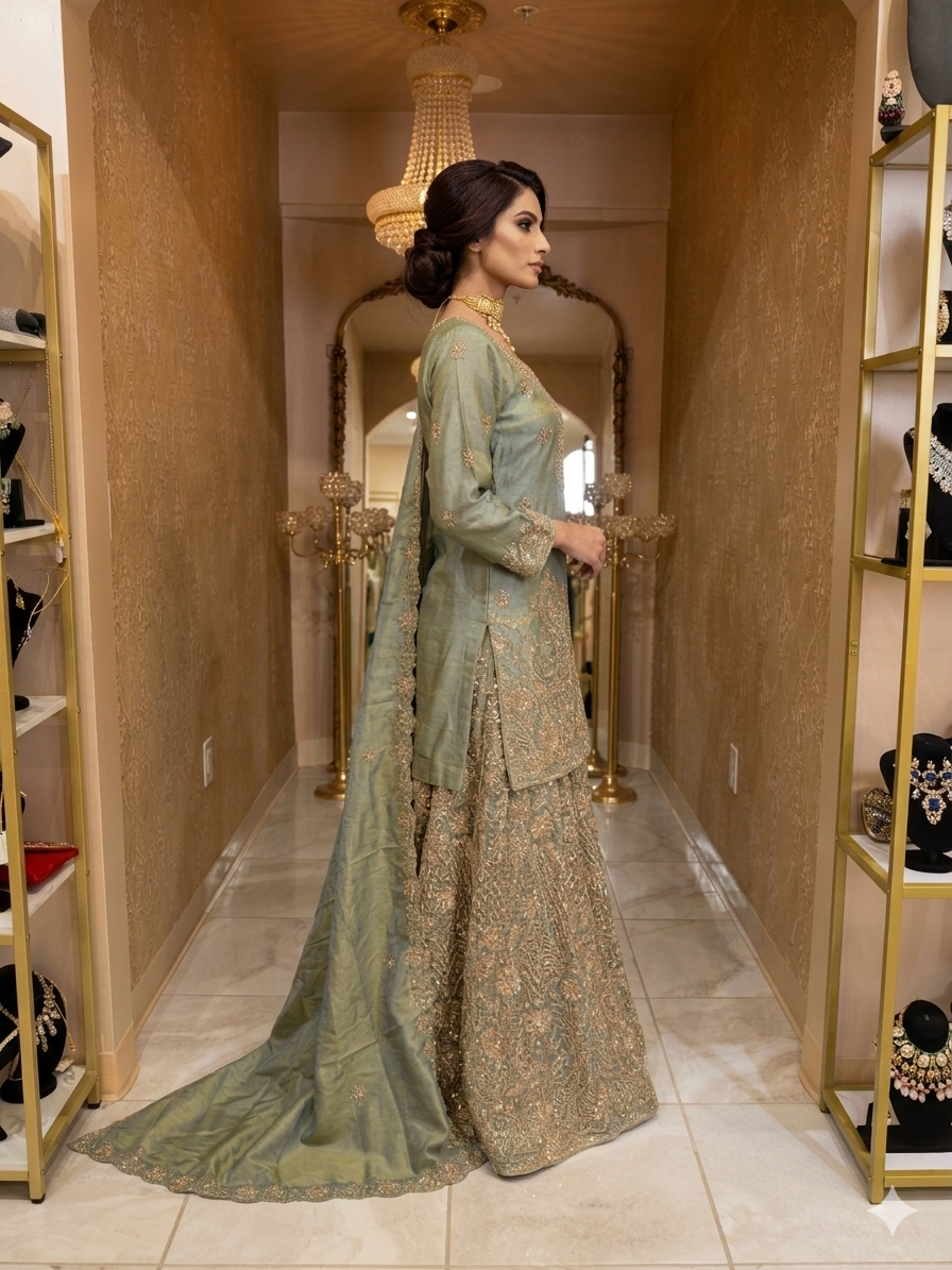 Sage Green Silk Sharara Set