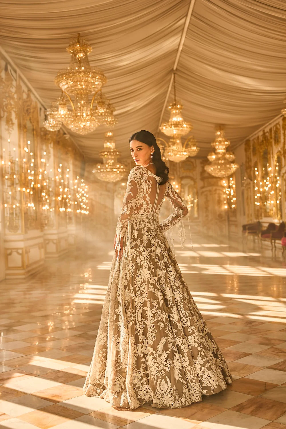 Seema Gujral - Slate Grey Floral Gown