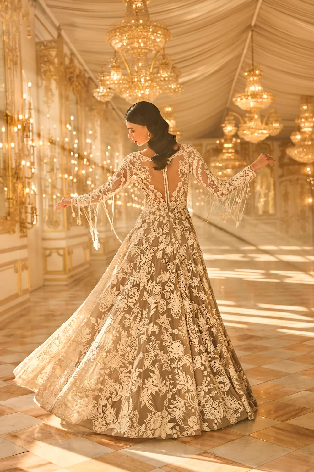 Seema Gujral - Slate Grey Floral Gown