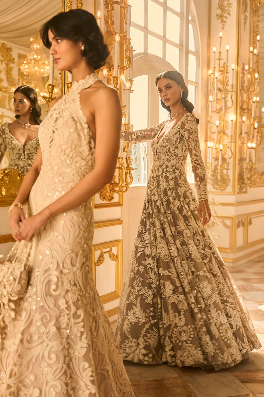 Seema Gujral - Slate Grey Floral Gown