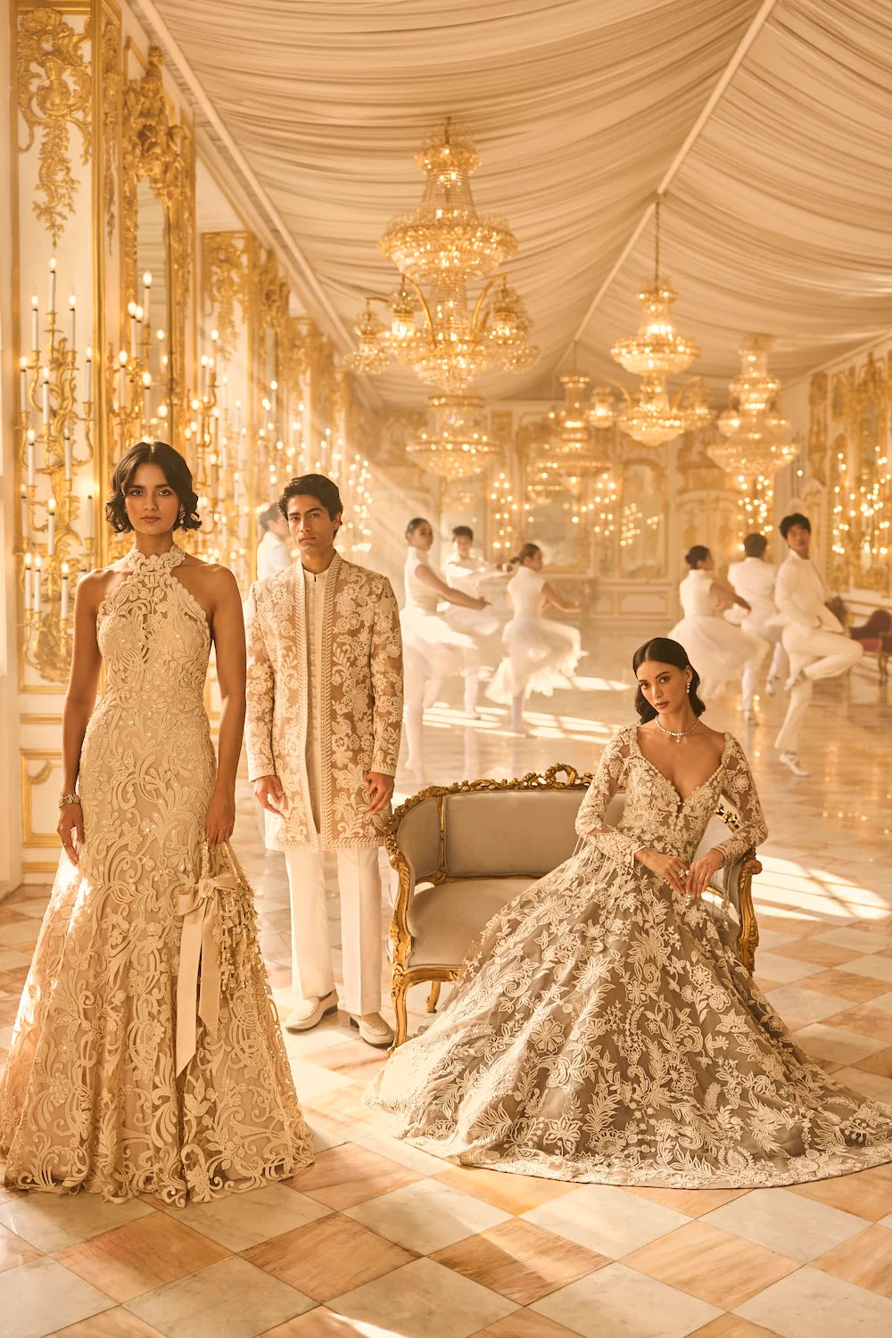 Seema Gujral - Nude Halter Neck Gown