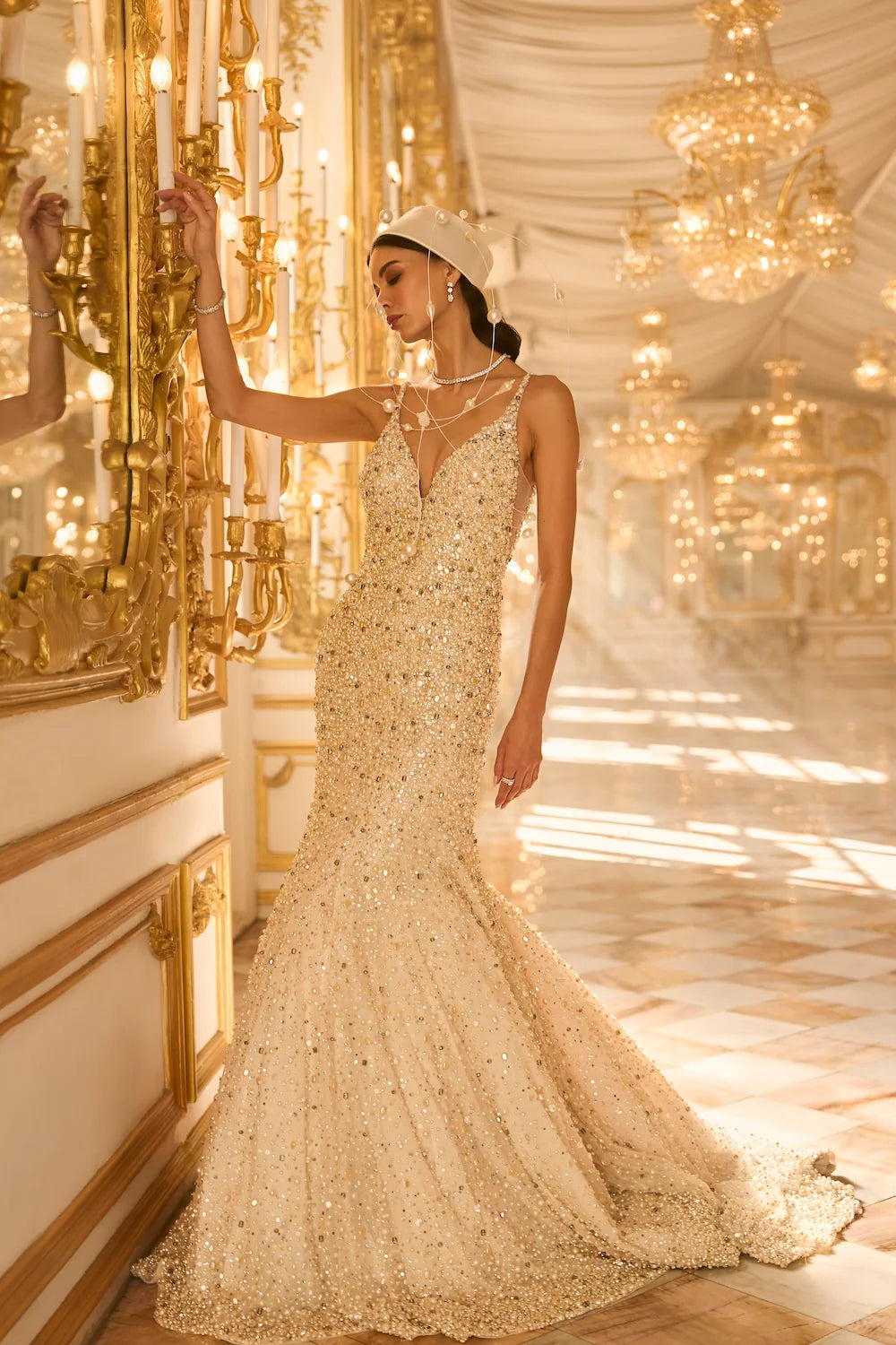Seema Gujral - Ivory Pearl Trail Gown