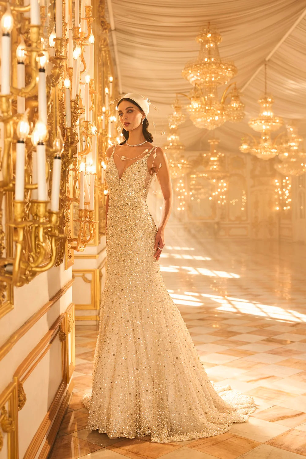 Seema Gujral - Ivory Pearl Trail Gown