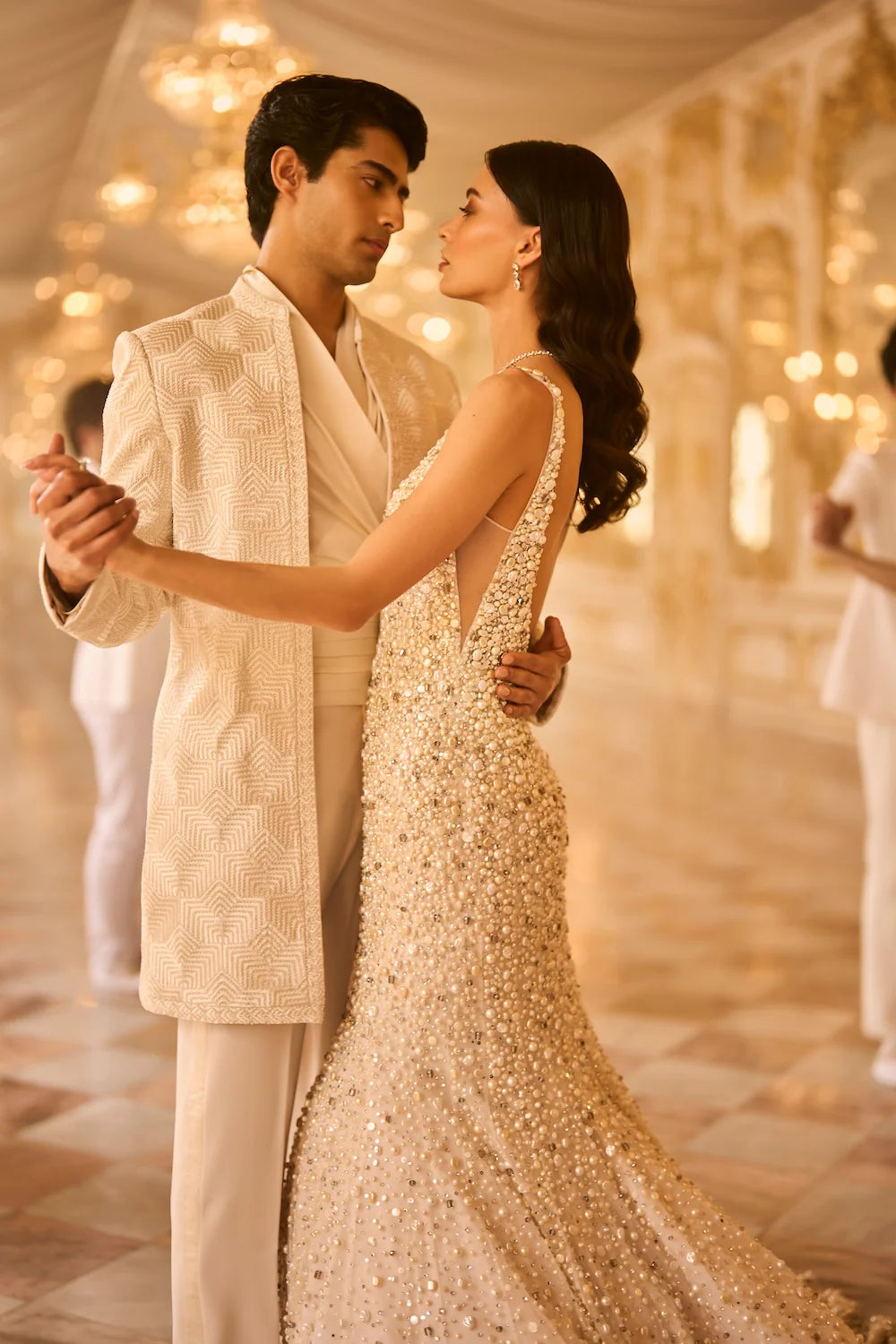 Seema Gujral - Ivory Pearl Trail Gown