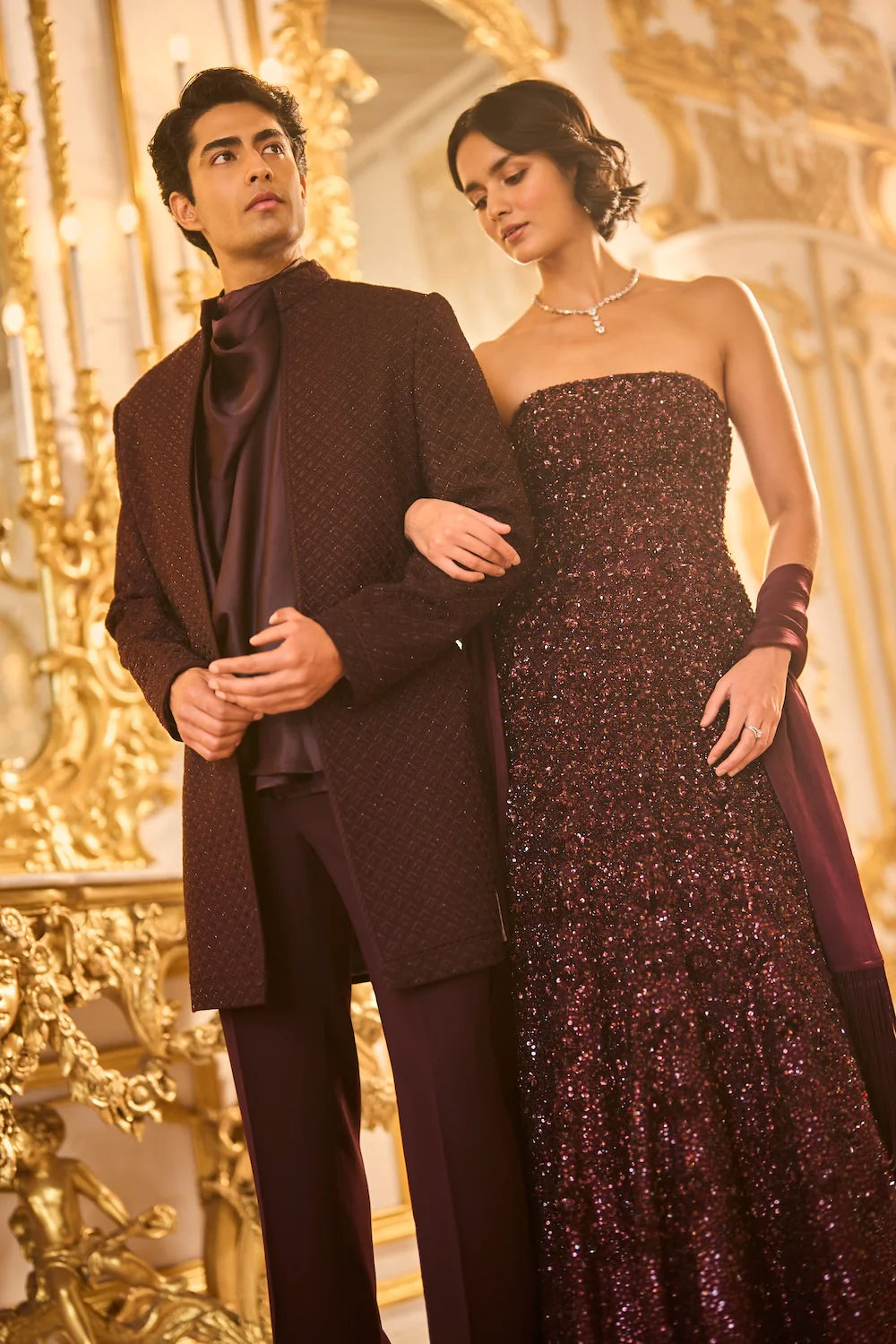 Seema Gujral - Wine Sequin Gown