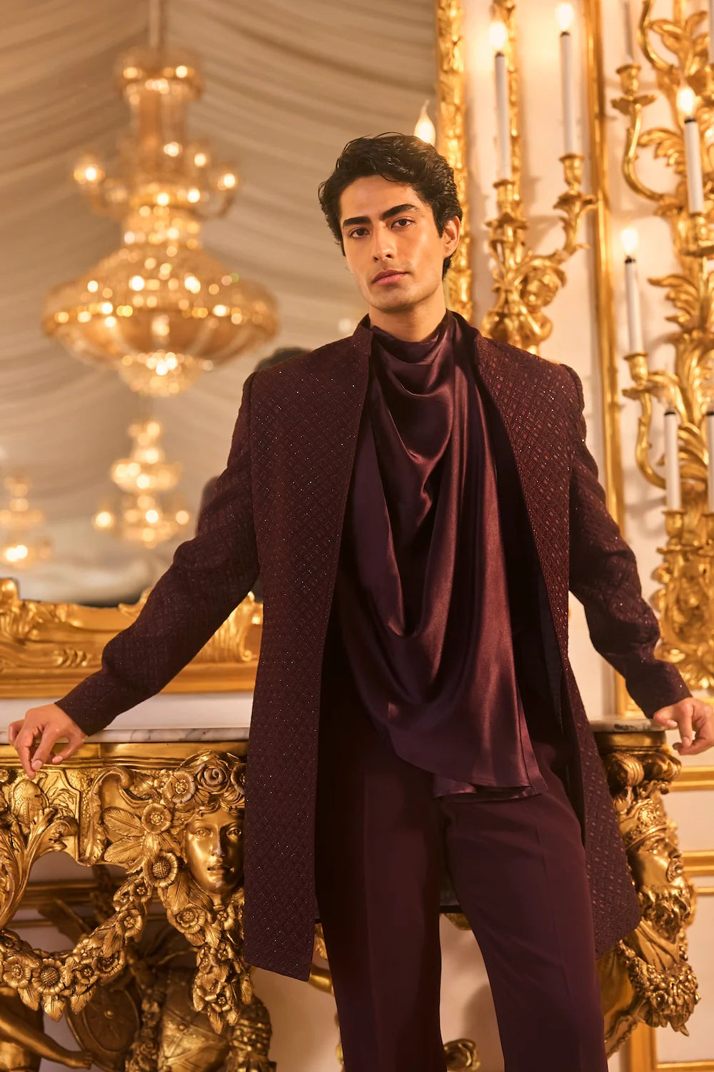 Seema Gujral - Wine Open Sherwani Set