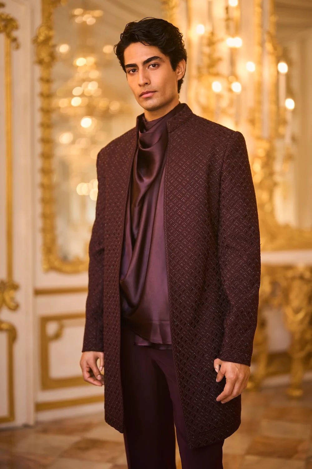 Seema Gujral - Wine Open Sherwani Set