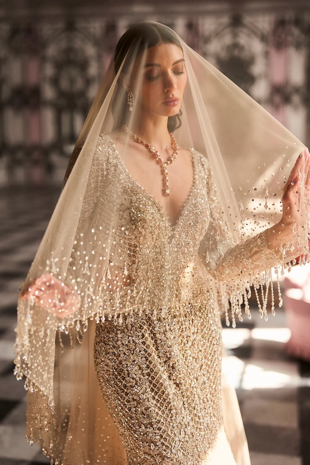 Seema Gujral - Champagne Sequin Gown