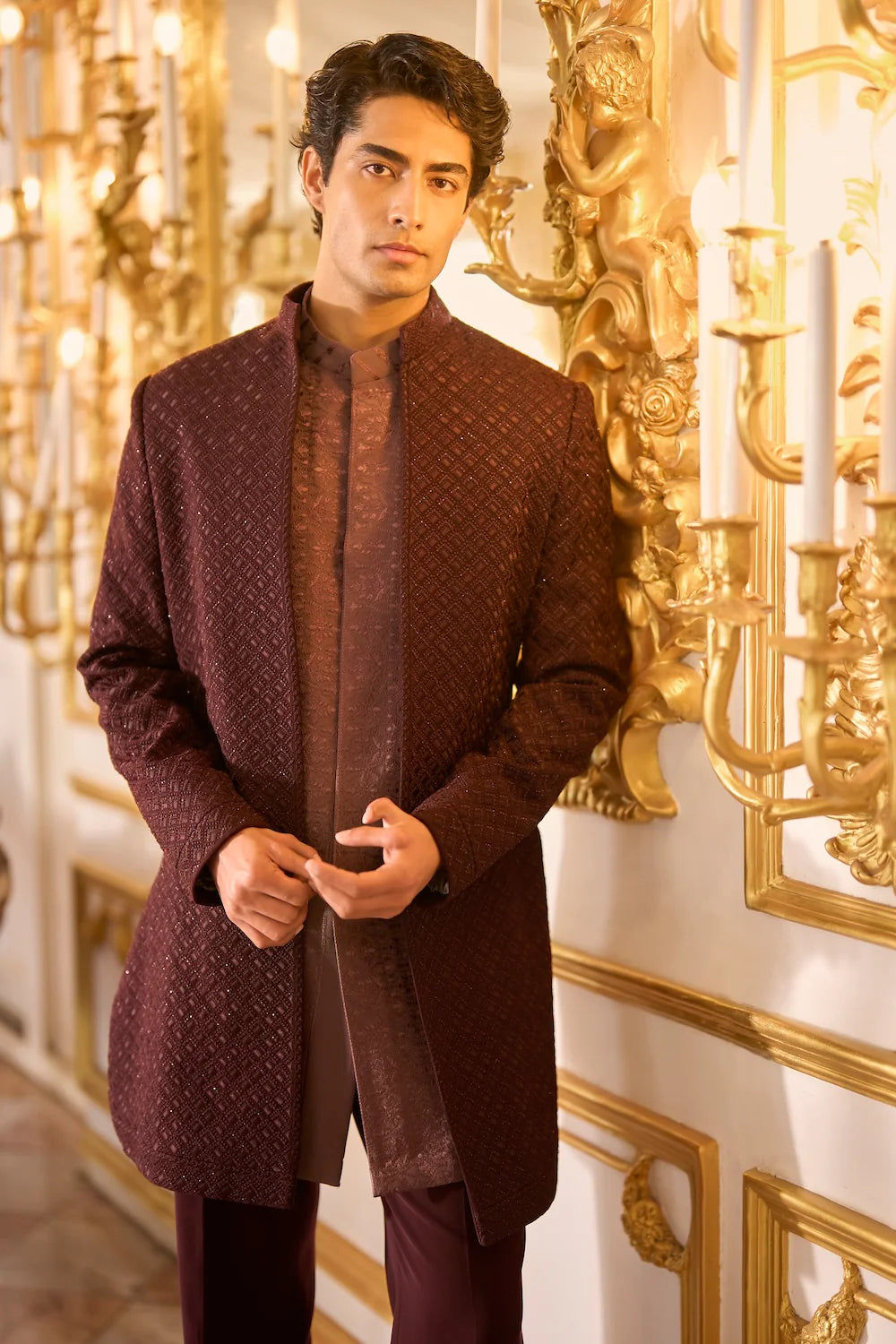 Seema Gujral - Wine Open Sherwani Set