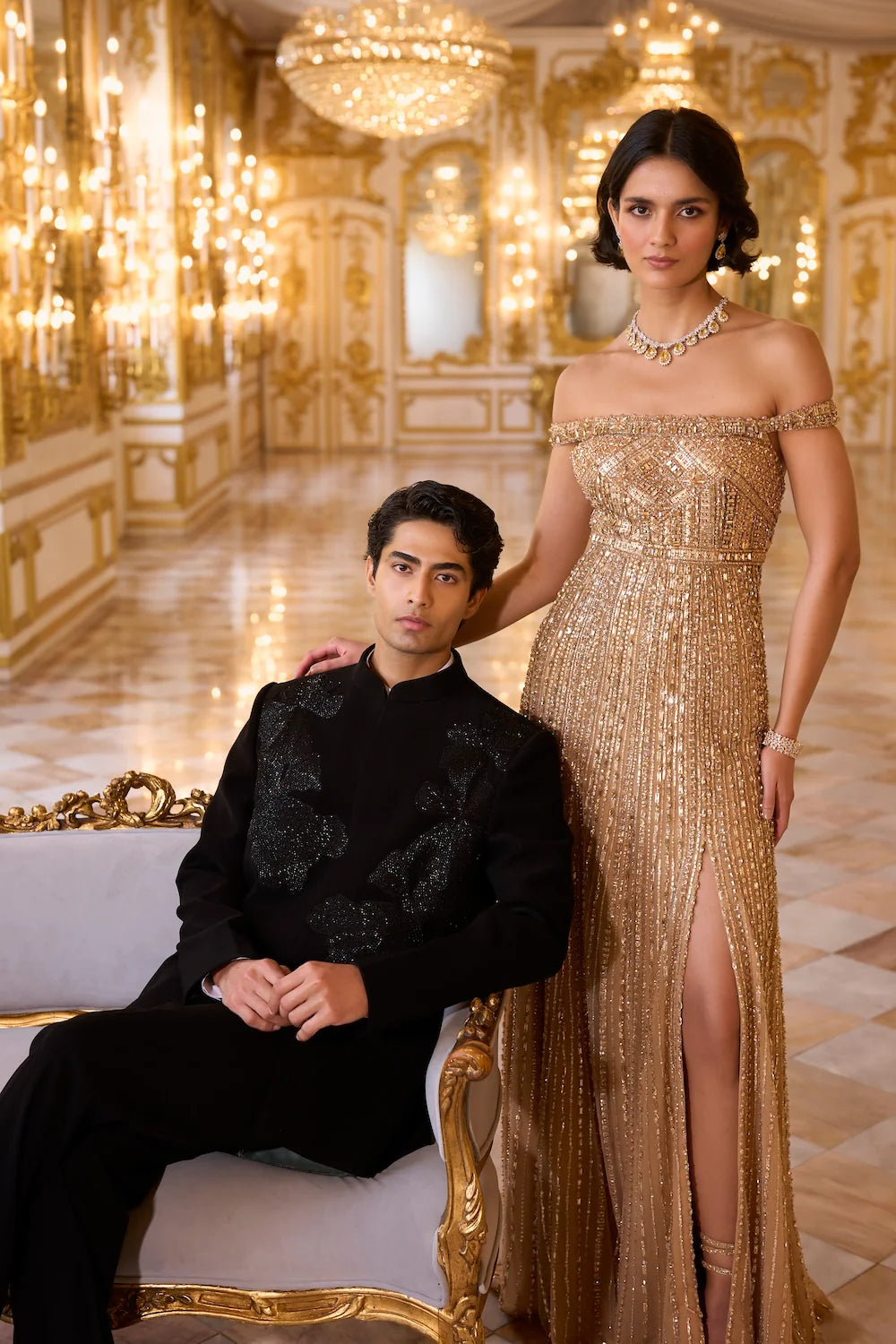Seema Gujral - Off Shoulder Gold Gown