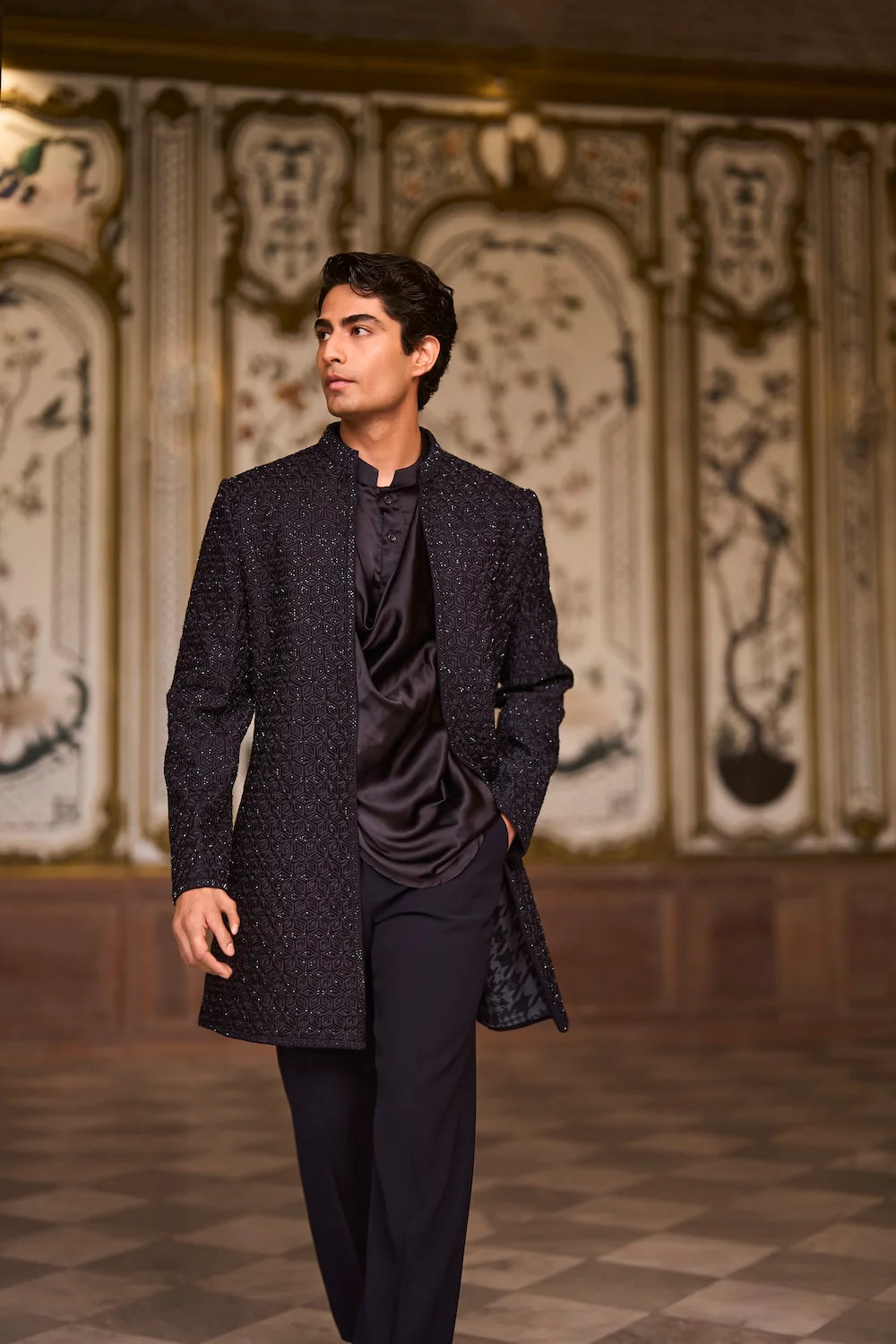 Seema Gujral - Navy Open Sherwani Set