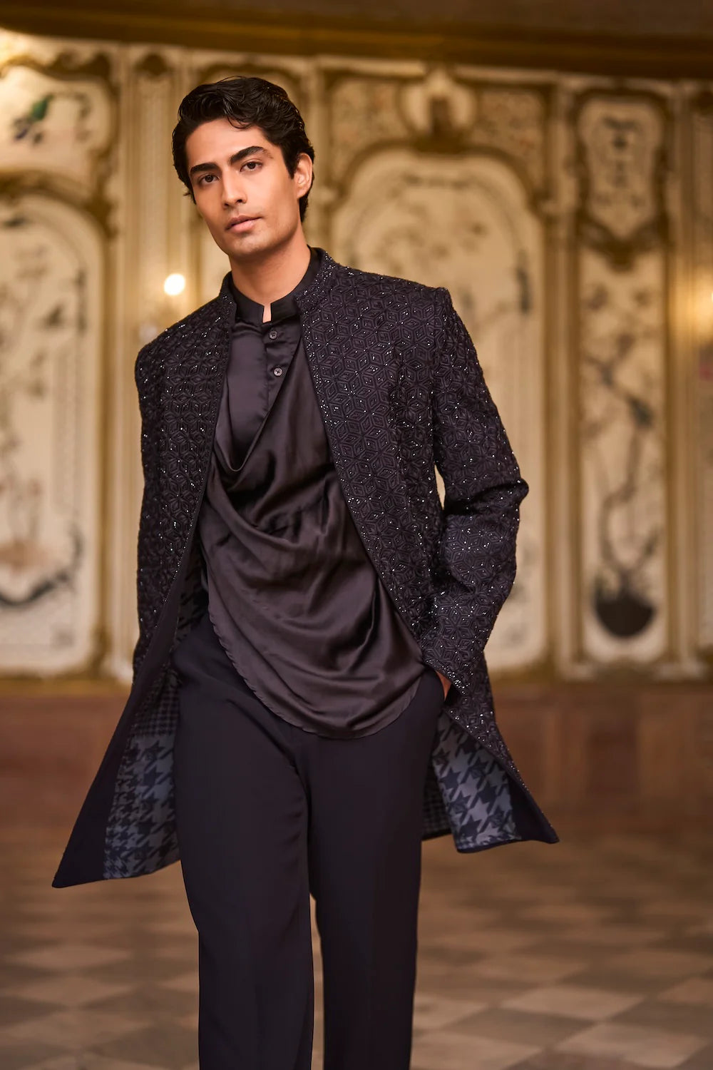 Seema Gujral - Navy Open Sherwani Set