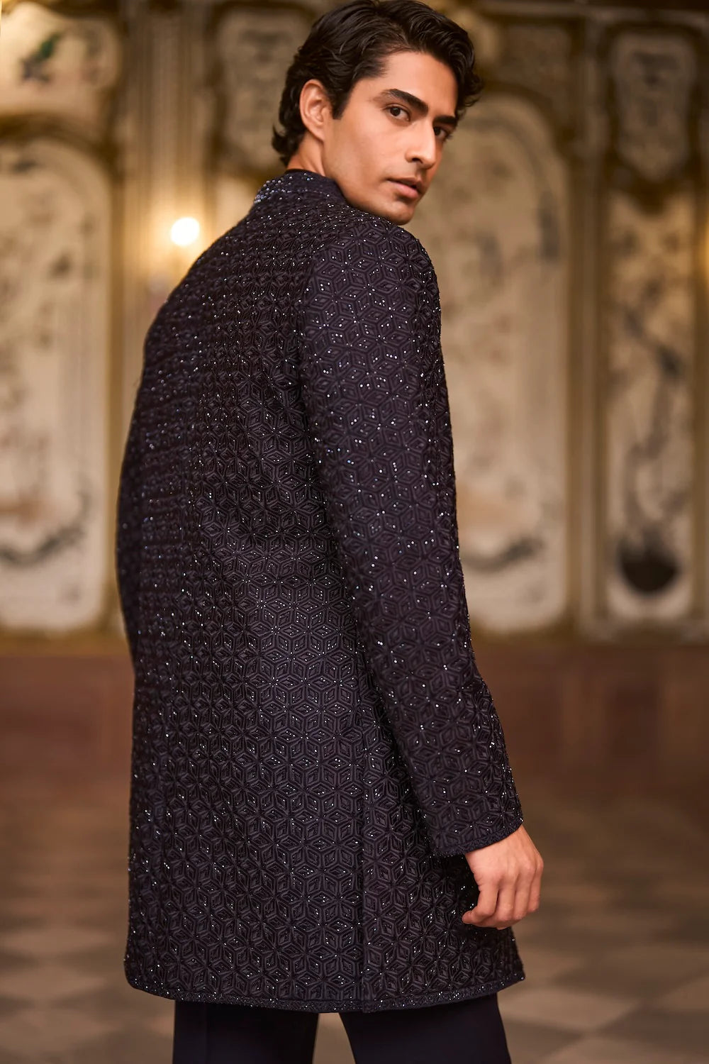 Seema Gujral - Navy Open Sherwani Set