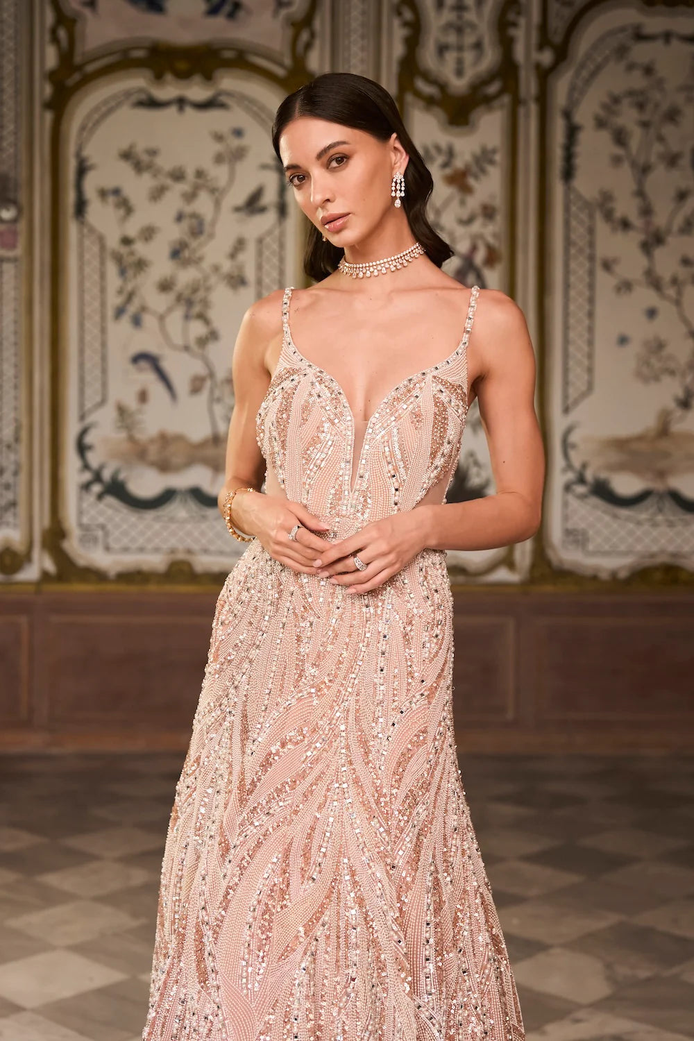 Seema Gujral - Rose Gold Pearl Gown