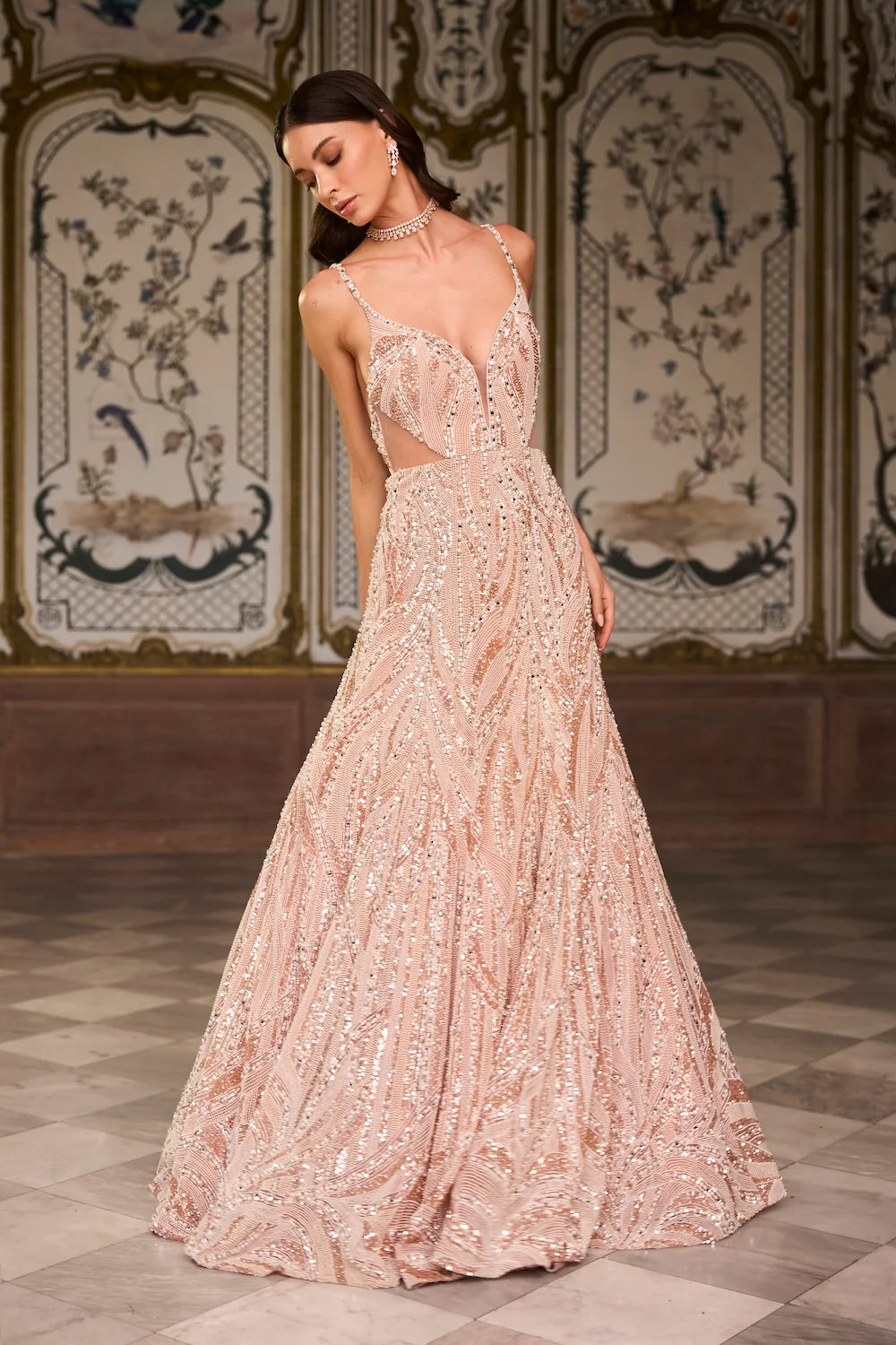 Seema Gujral - Rose Gold Pearl Gown