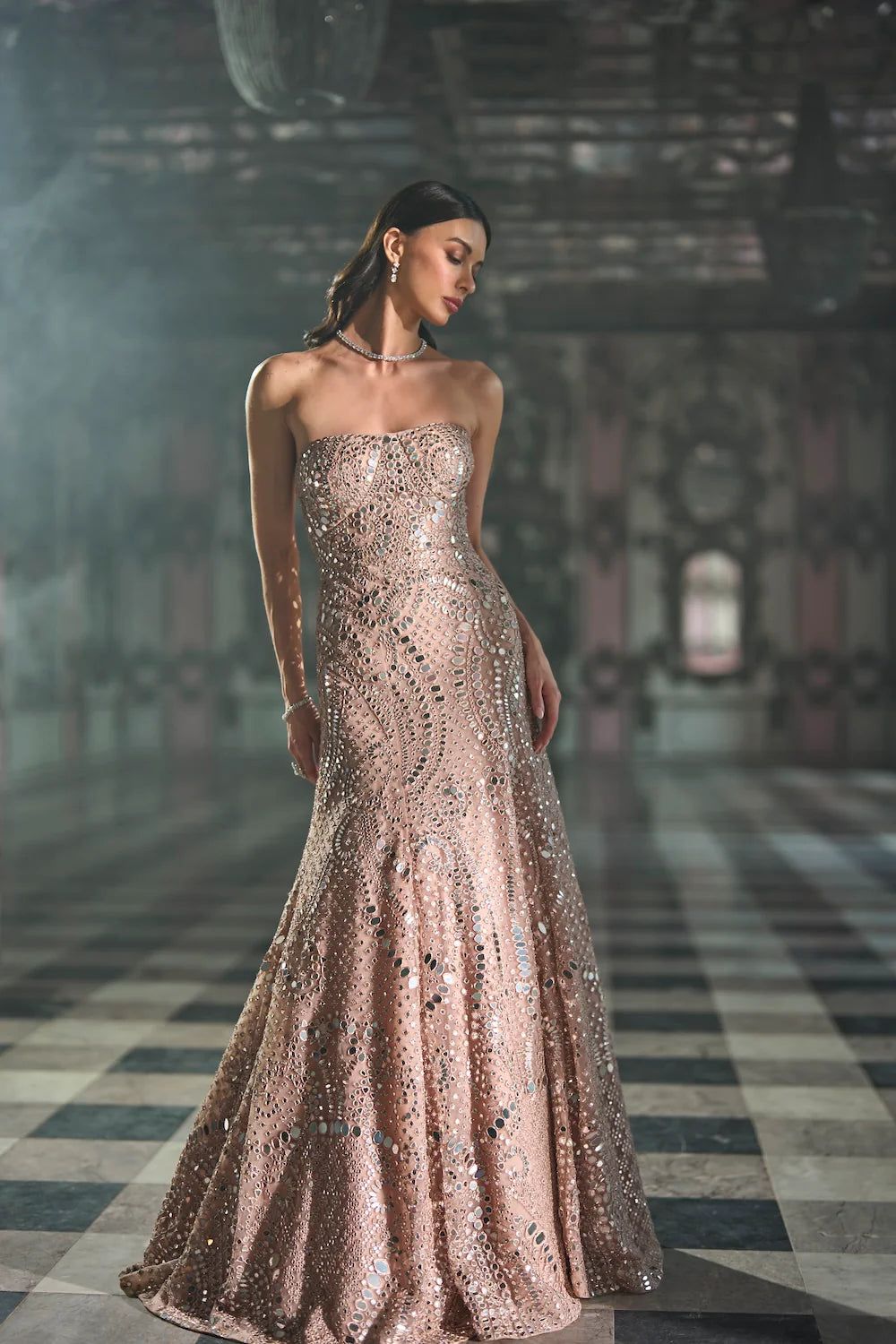 Seema Gujral - Rose Gold Mirror Work Gown