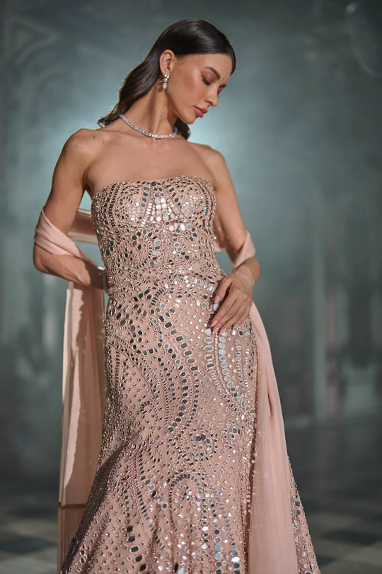 Seema Gujral - Rose Gold Mirror Work Gown