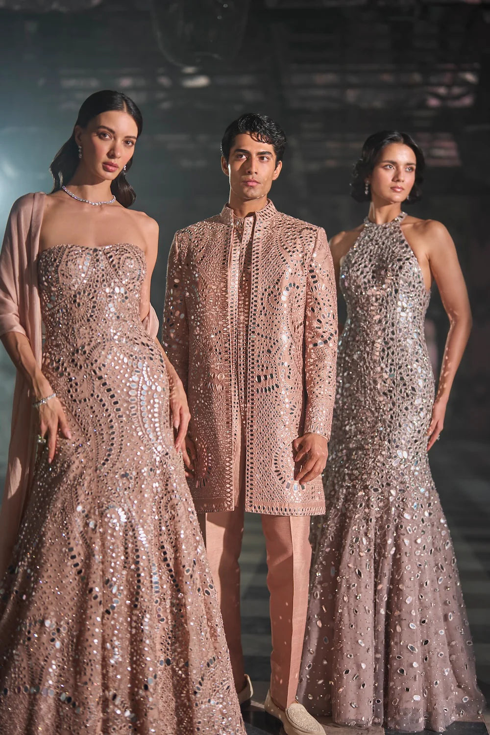 Seema Gujral - Rose Gold Mirror Work Gown
